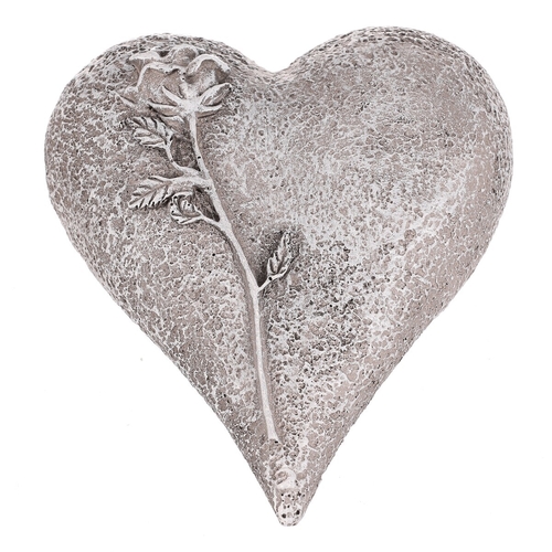 Srdce s růží - pietní dekorace, polyresin, šedá