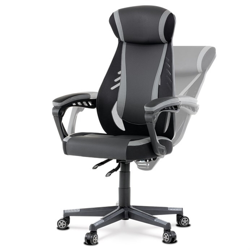 Herní křeslo, houpací mechanismus, šedá ekokůže, KA-Y213 GREY