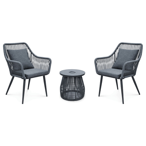Zahradní set 1+2, solární podsvícení, kov, šedá, AZS-L1314 GREY