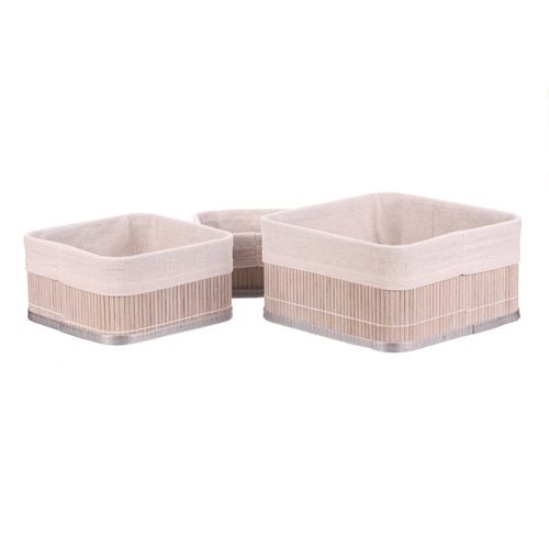 Koš regálový - bambus, šedý, cena za sadu 3 ks