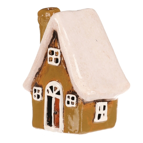 Domeček keramický - LED osvětlení, zelený s bílou střechou