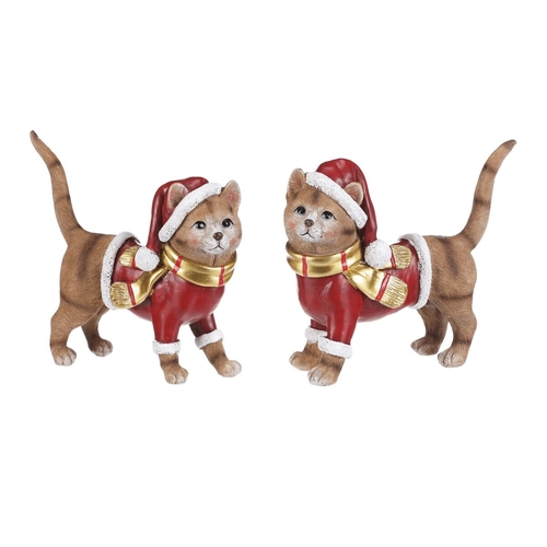 Kočka - vánoční figurka, polyresin, vel. M, červeno-hnědá, mix 2, cena za 1 ks