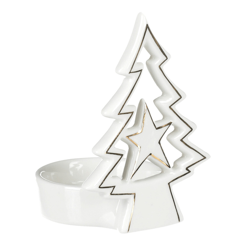 Svícen na kónickou svíčku - porcelán, stromek a hvězda, bílý