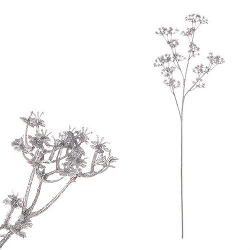Gypsophila - umělá větev, stříbrná se třpytkami