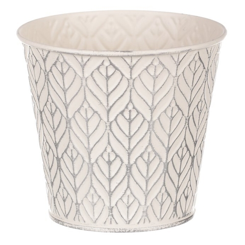 Obal kovový - kulatý, stříbrný vzor, barva krémová