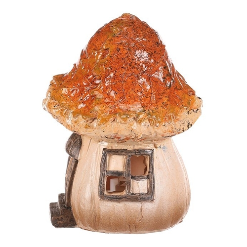 Domeček z polyresinu - houba, duo, s LED osvětlením, oranžová stříška