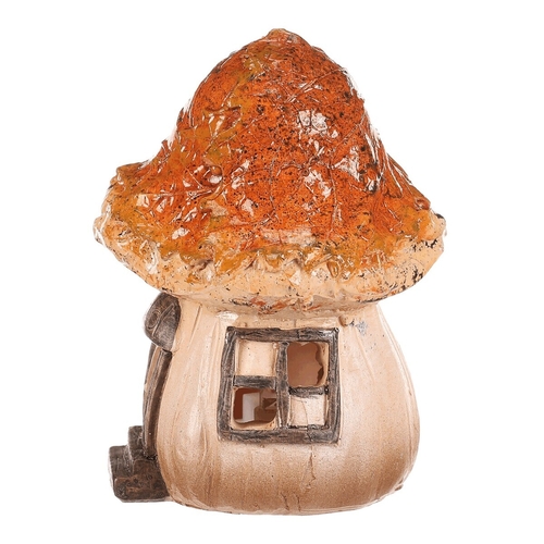 Domeček z polyresinu - houba, duo, s LED osvětlením, oranžová stříška