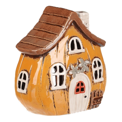 Domeček keramický - na čaj. svíčku, dýně se stříškou, oranžový