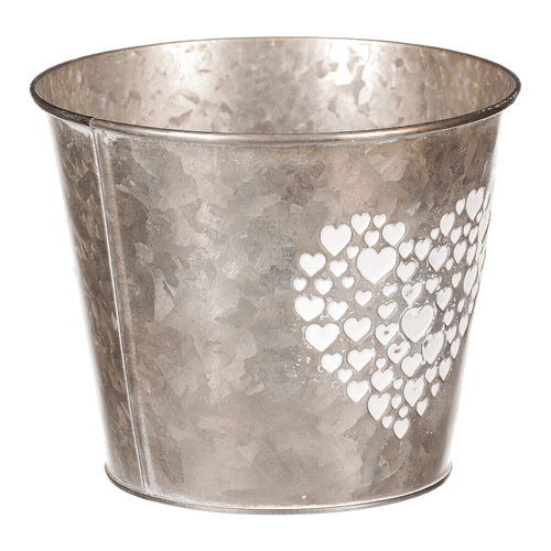 Obal z kovu na květiny, v tmavě krémové barvě se srdcem