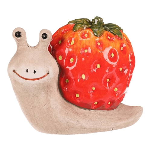 Šnek jahodový - keramická figurka, barva krémovo-červená