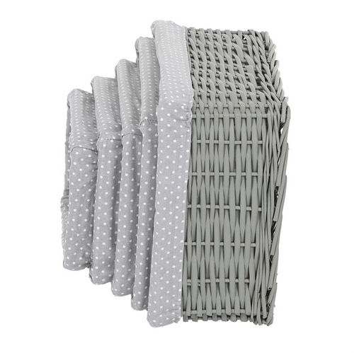 Koš regálový - proutěný, šedý s látkou, cena za sadu 5 ks