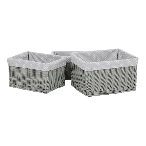 Koš regálový - proutěný, šedý s látkou, cena za sadu 3 ks