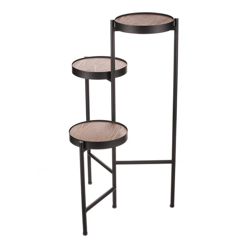 Stojan na květiny - 3 patrový, kovový s MDF (dýha jasan)