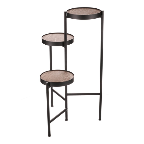 Stojan na květiny - 3 patrový, kovový s MDF (dýha jasan)