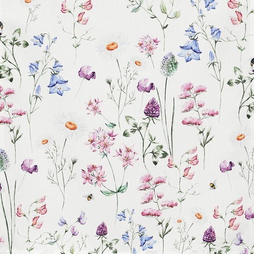 Běhoun - barevné luční kvítí, bílý základ, 100 % polyester, 40 x 150 cm