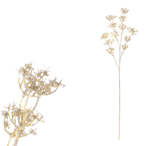 Gypsophila - umělá větev, zlatá se třpytkami