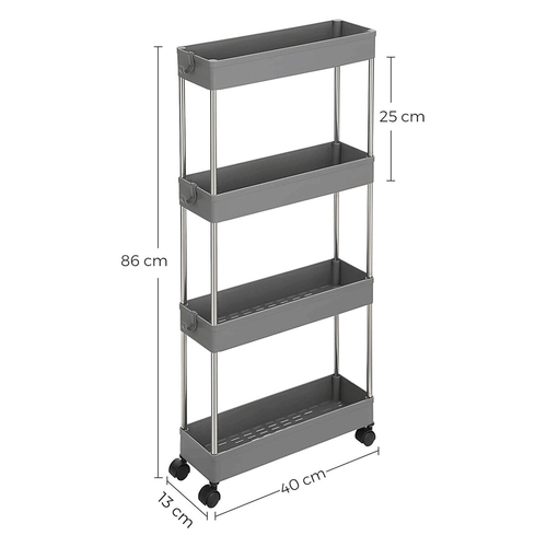 Pojízdný úložný vozík, plast, šedá, APV-E1008 GREY
