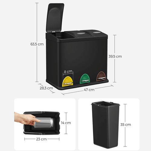 Koš na odpadky, plast, černá, AUK-E1124 BK