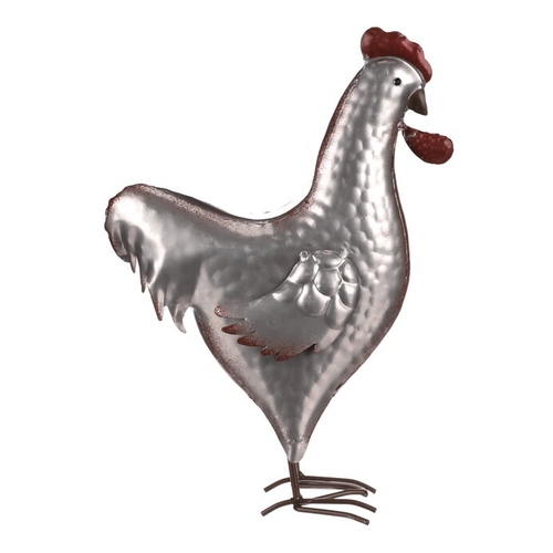 Kohout - kovová dekorace, barva stříbrná