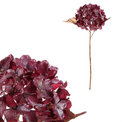 Hortenzie - umělá řezaná, červená s pozlacením