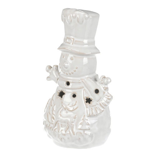 Sněhulák - keramická figurka, LED osvětl., menší, barva krémová