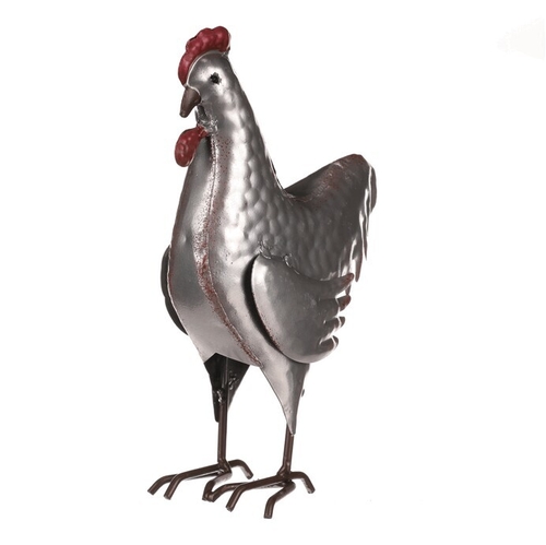 Kohout - kovová dekorace, barva stříbrná