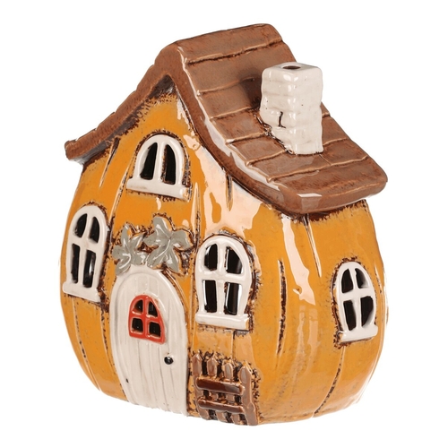 Domeček keramický - na čaj. svíčku, dýně se stříškou, oranžový
