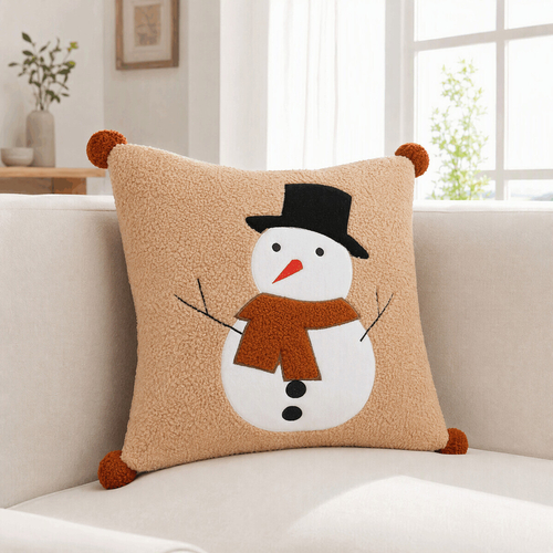 Polštář s výplní - se sněhulákem, 100% polyester, 45 x 45 cm