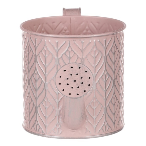 Obal kovový - tvar konve, stříbrný vzor, barva růžová