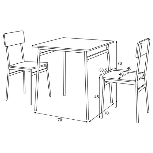 Jídelní set s 2 židlemi, 70x70x76cm, mdf, dub, AUT-O2122 OAK
