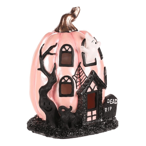 Domeček dýňový - polyresin, pro Halloween, LED osvětlení