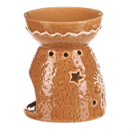 Aromalampa perníková - keramika, se sněhulákem, hnědá