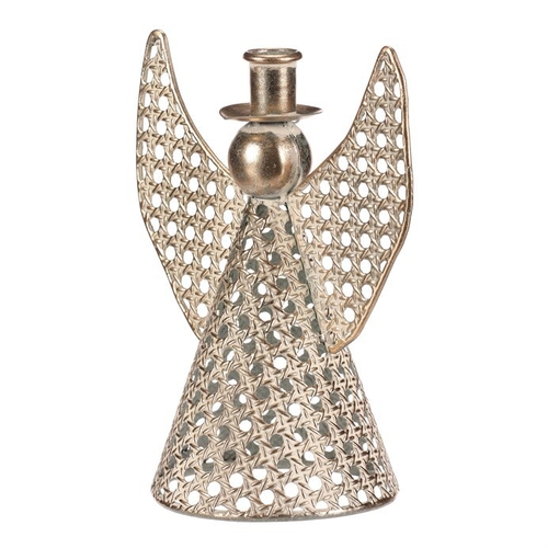 Anděl kovový - 22 cm, na kónickou svíčku, champagne