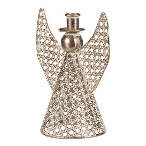 Anděl kovový - 22 cm, na kónickou svíčku, champagne