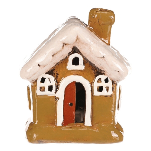 Domeček keramický - LED osvětlení, zelený s bílou střechou