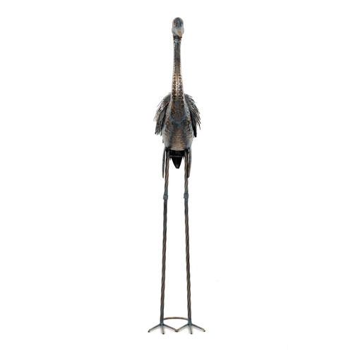 Volavka - 115 cm, kovová dekorace, měděná s barevnými skvrnami