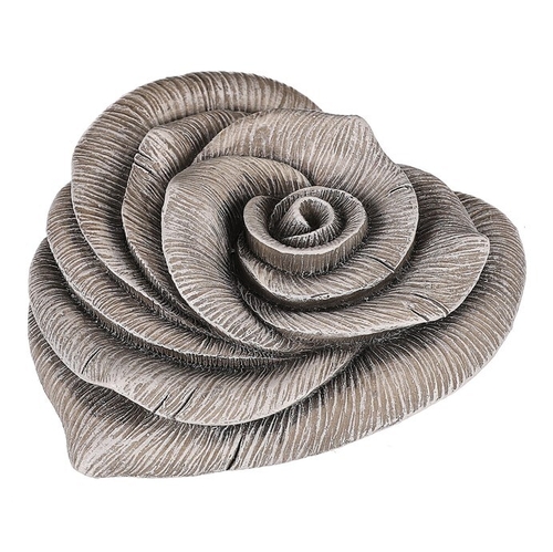 Květ růže ve tvaru srdce - polyresin, šedý