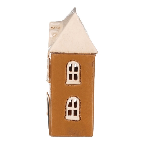 Domeček keramický - na čaj. svíčku, patrový, světle hnědý