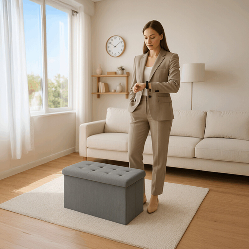 Taburet s úložným prostorem, šedá, manšestrová látka, TAB-472 GREY6