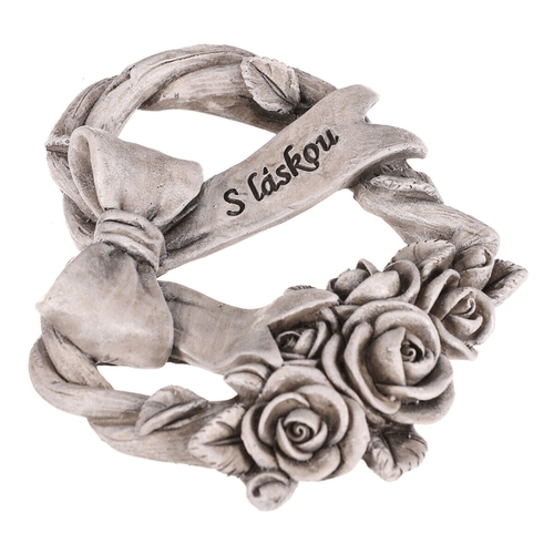 Srdce se stuhou a mašlí - pietní, polyresin, šedá