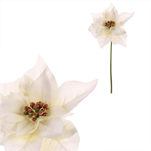 Vánoční růže - umělý květ na stonku, krémová