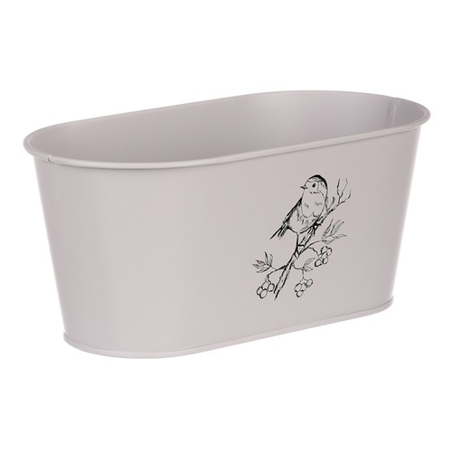 Truhlík kovový - motiv ptáčka, barva šedá