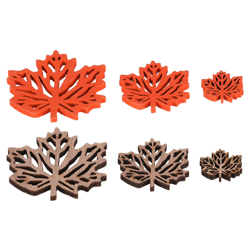 Javorové listy - dřevo, mix 2 barev a 3 vel., cena za balení (18 ks)