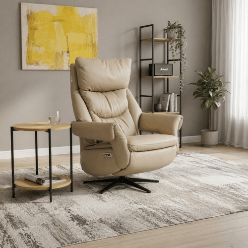Relaxační křeslo, elektrické zabudované ovládání, béžová, kůže, TV-B3980 CRM3