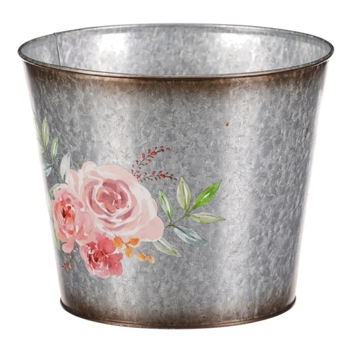 Kovový obal na květiny. Design s růžemi.