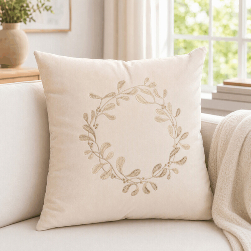 Polštář s výplní - s věncem, béžový, 100% polyester, 45 x 45 cm