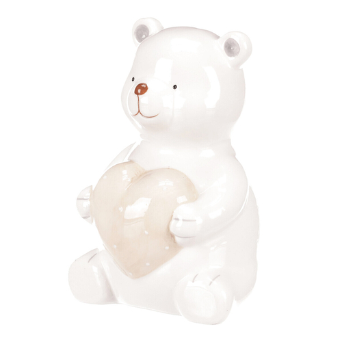 Medvěd se srdcem - keramická figurka, barva bílá