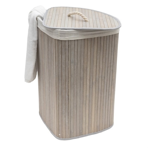 Koš prádelní - bambusový, rohový s víkem, šedý