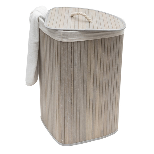 Koš prádelní - bambusový, rohový s víkem, šedý