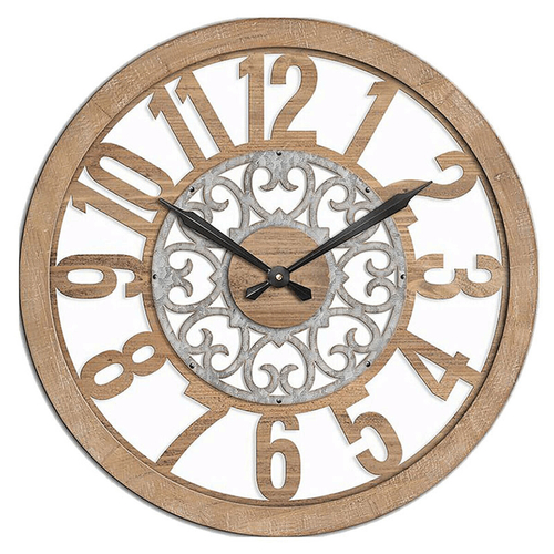 Hodiny nástěnné - pr. 60 cm, MDF a kov, hnědé